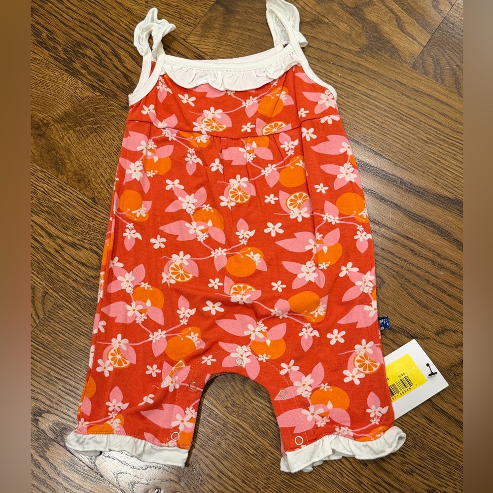 NWT Size 12-18 months Kickee Pants Poppy Orange and Pink Floral Romper